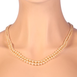 French vintage double strand pearl necklace with diamond closure